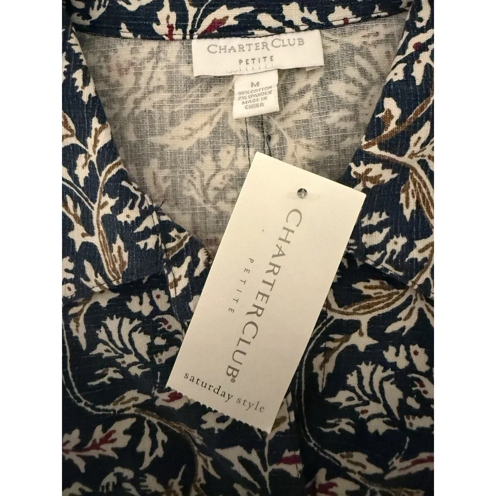 Charter Club Denim Jacket Floral Print Button Up Style Cotton Blend Size PM NWT - Picture 7 of 9